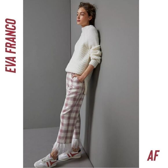 ANTHROPOLOGIE BY EVA FRANCO BRENDA FEATHERED PLAID PANTS NEW LARGE - Picture 7 of 8